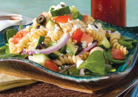 Image of Greek-Style Pasta Salad with Spinach