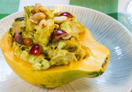 Image of Chicken Curry Salad Stuffed Papaya 