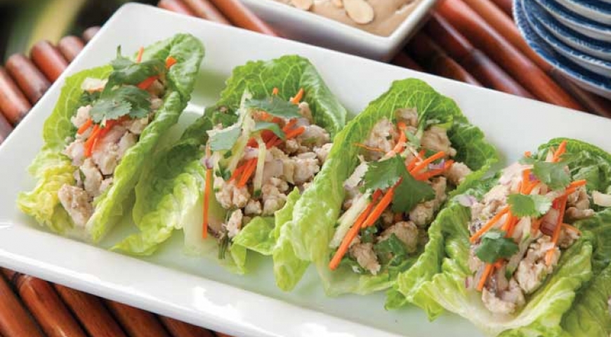 Chicken Lettuce Cups with Peanut Coconut Sauce