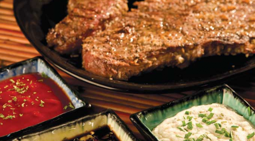 Garlic Steak with a Trio of Dipping Sauces