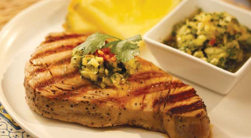 Grilled Ahi Steaks with Spicy Pineapple "Salsa"