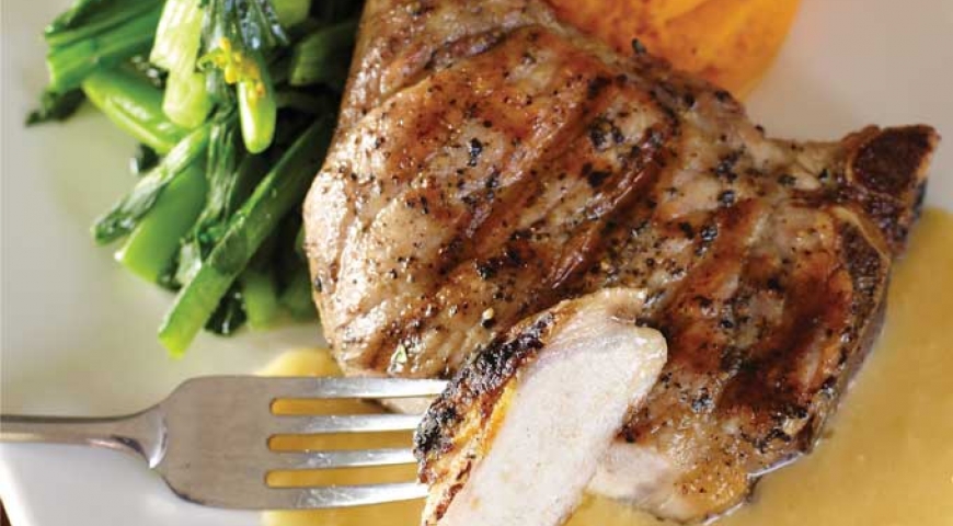 Grilled Pork Chops with Apple Miso Sauce