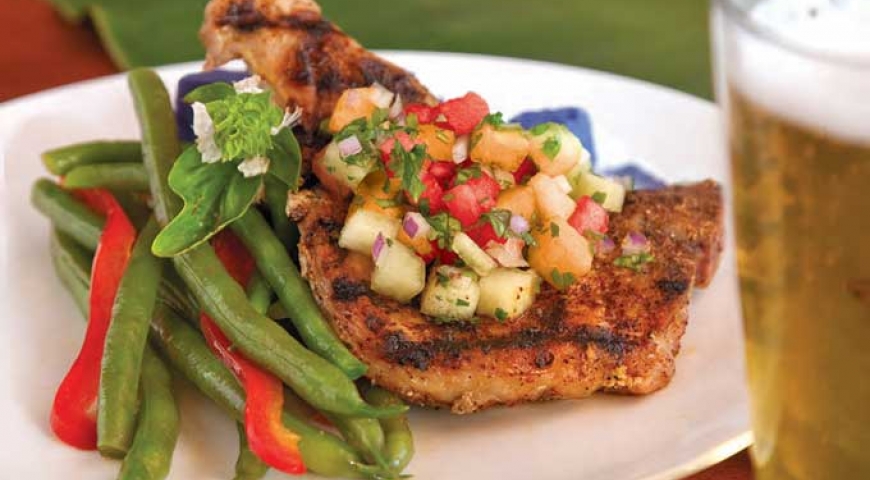 Grilled Pork Chops with Three Melon Salsa