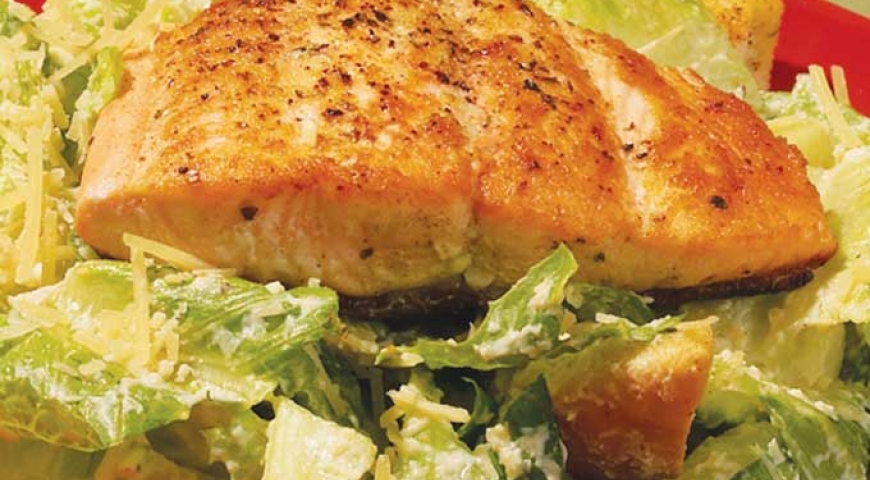 Healthy Caesar Salad with Seared Salmon