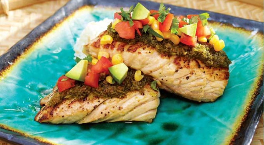 Herb Crusted Snapper with Fresh Avocado Salsa Herb Crusted Snapper with Fresh Avocado Salsa