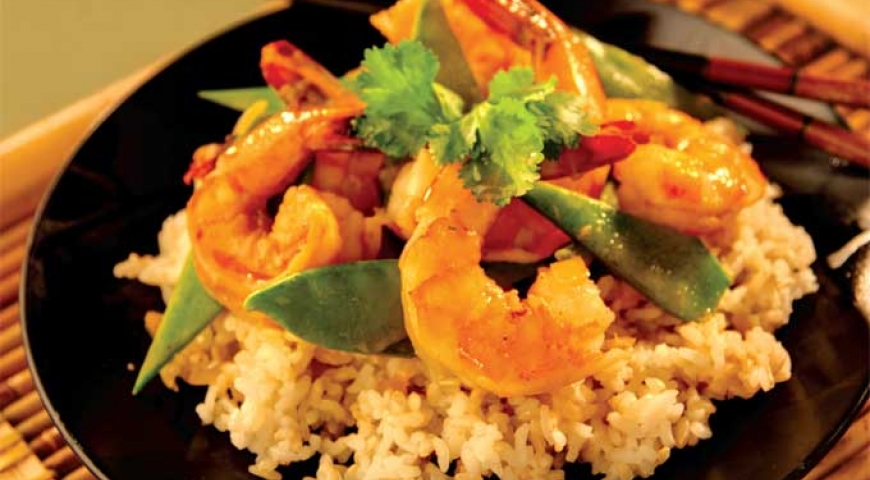 Shrimp with Ginger Snow Peas