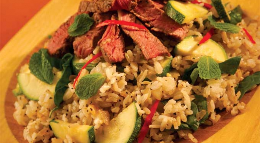 Zucchini, Mint & Chili Rice with Steak