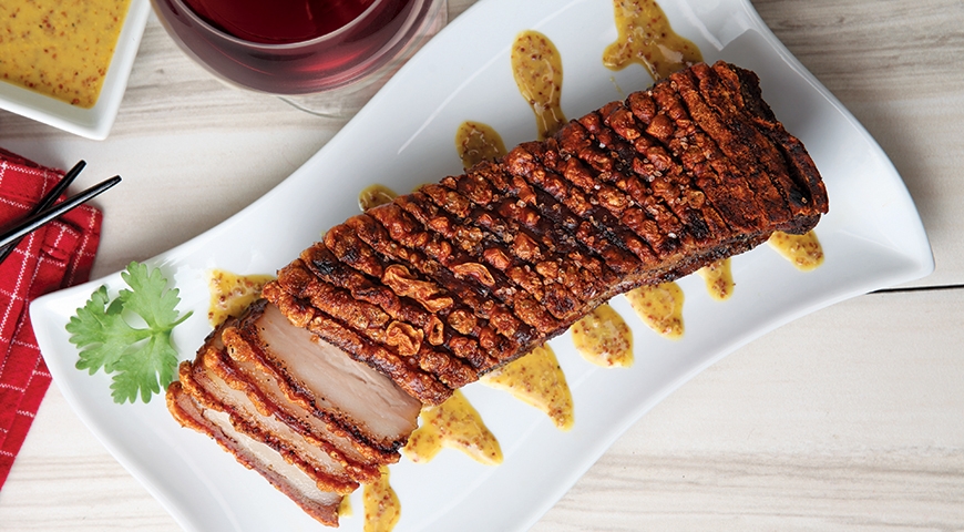 Crispy Pork Belly with Lilikoi Mustard