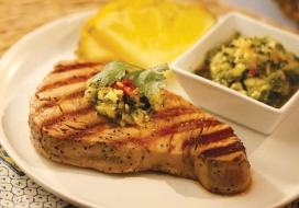 Image of Grilled Ahi Steaks with Spicy Pineapple "Salsa"
