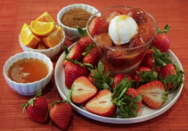Image of Orange Roasted Strawberries with Vanilla ice Cream