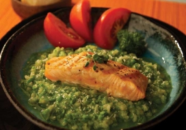 Image of Seared Salmon with Pea & Spinach Risotto