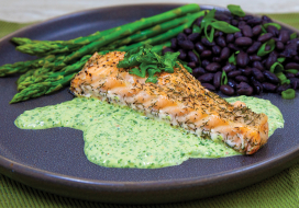 Image of Baked Salmon with Cilantro Jalapeño Yogurt Sauce