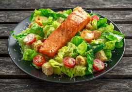 Image of Healthy Caesar Salad with Seared Salmon